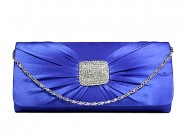 Evening Bag - Satin w/ Rhinestone Square Charm - Blue - BG-92024BL